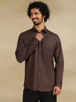 Brown Printed Tailored Fit Semi Casual Shirt | JadeBlue