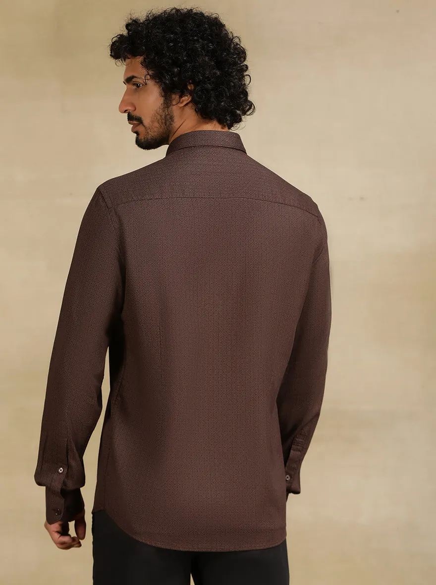 Brown Printed Tailored Fit Semi Casual Shirt | JadeBlue