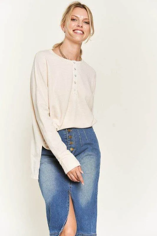 Button down side slit pullover knit top