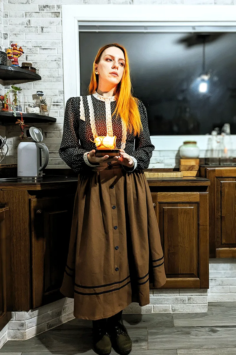 Button Wool Skirt, Brown Skirt Women C3776