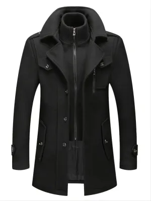 Casual Thick Woolen Coat With Zipper And Buttons For Men | Ideal for Winter