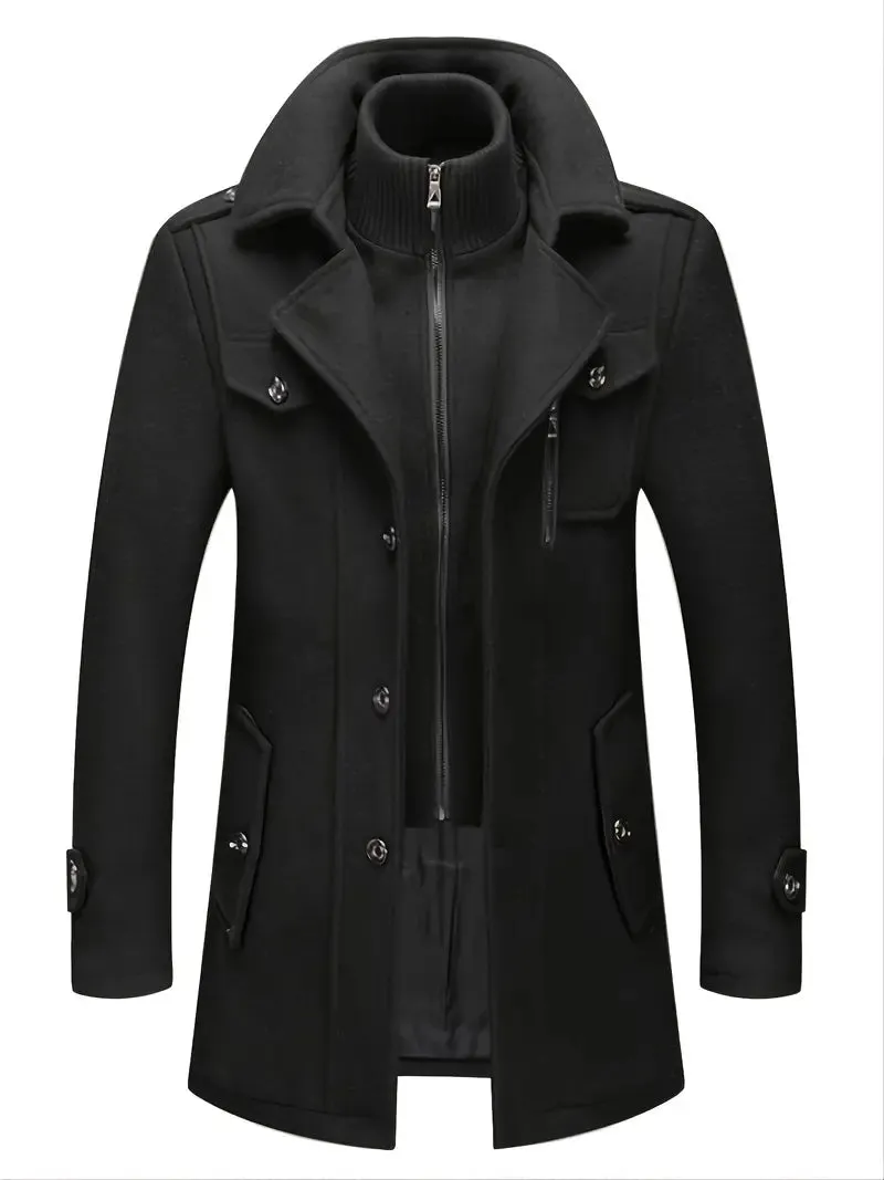 Casual Thick Woolen Coat With Zipper And Buttons For Men | Ideal for Winter