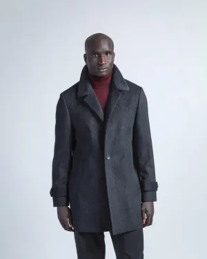 Casual Wool-Blend Coat in Charcoal Grey