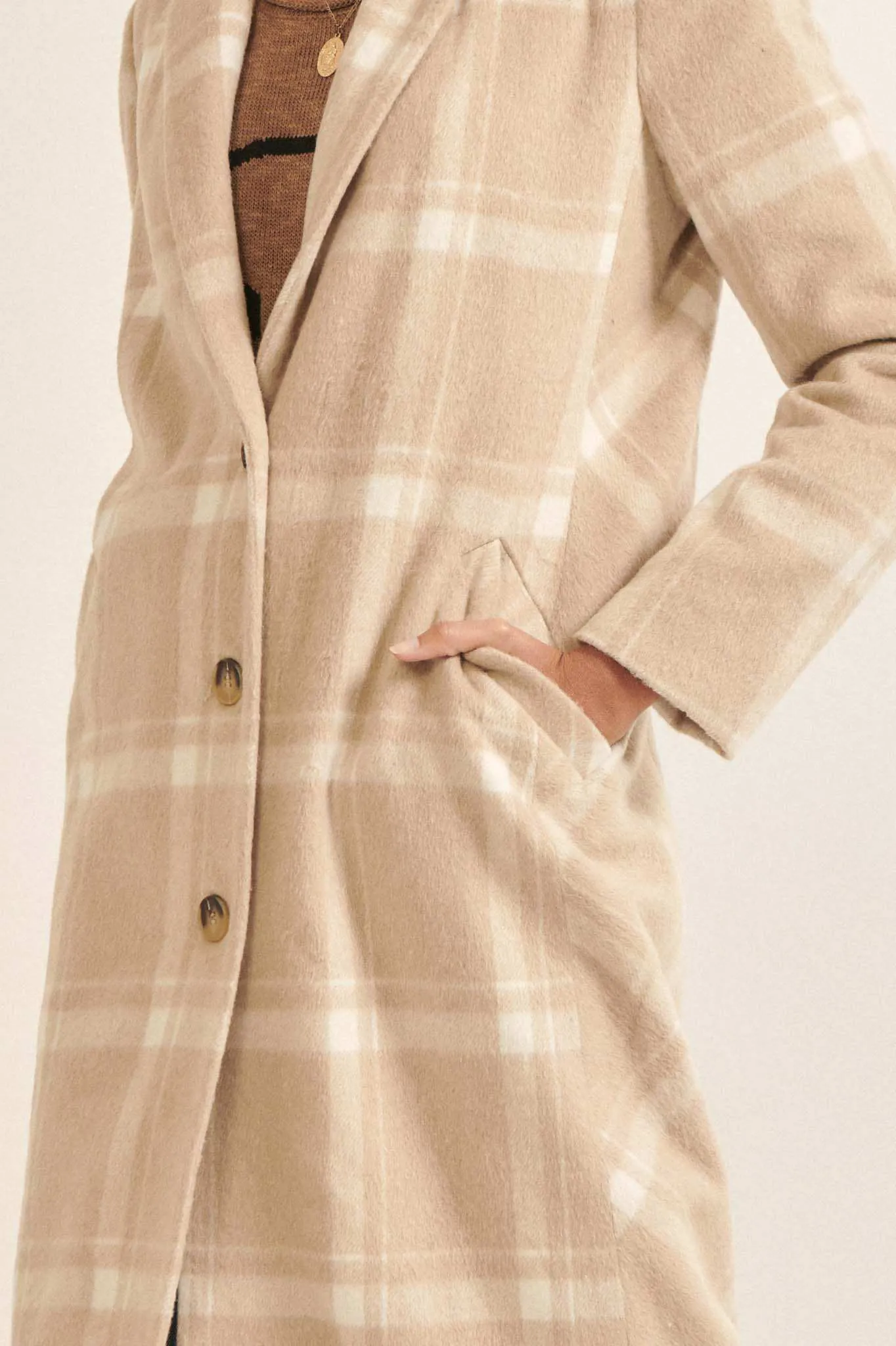 Check Point Button-Front Plaid Overcoat