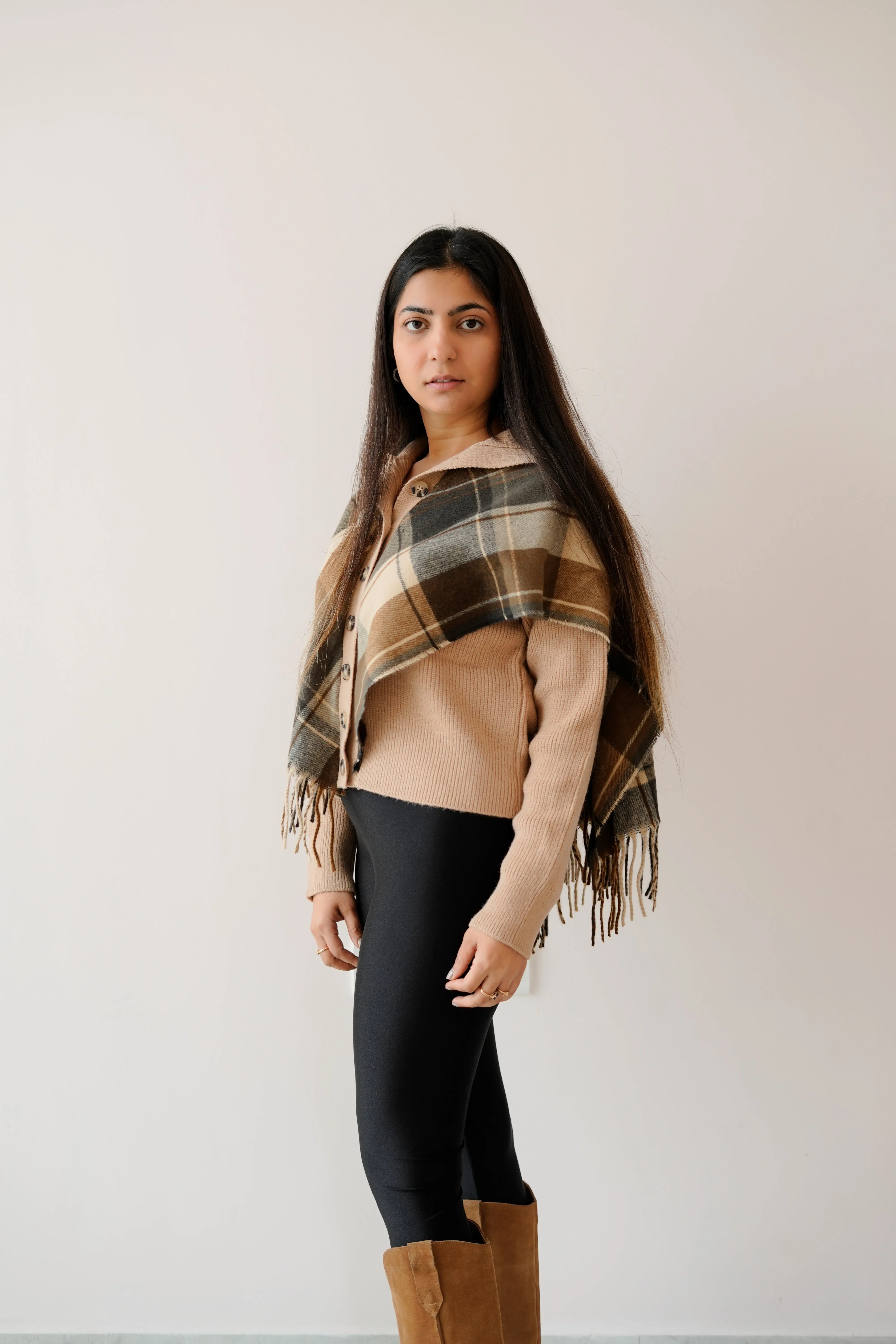 Checks fringes sweater