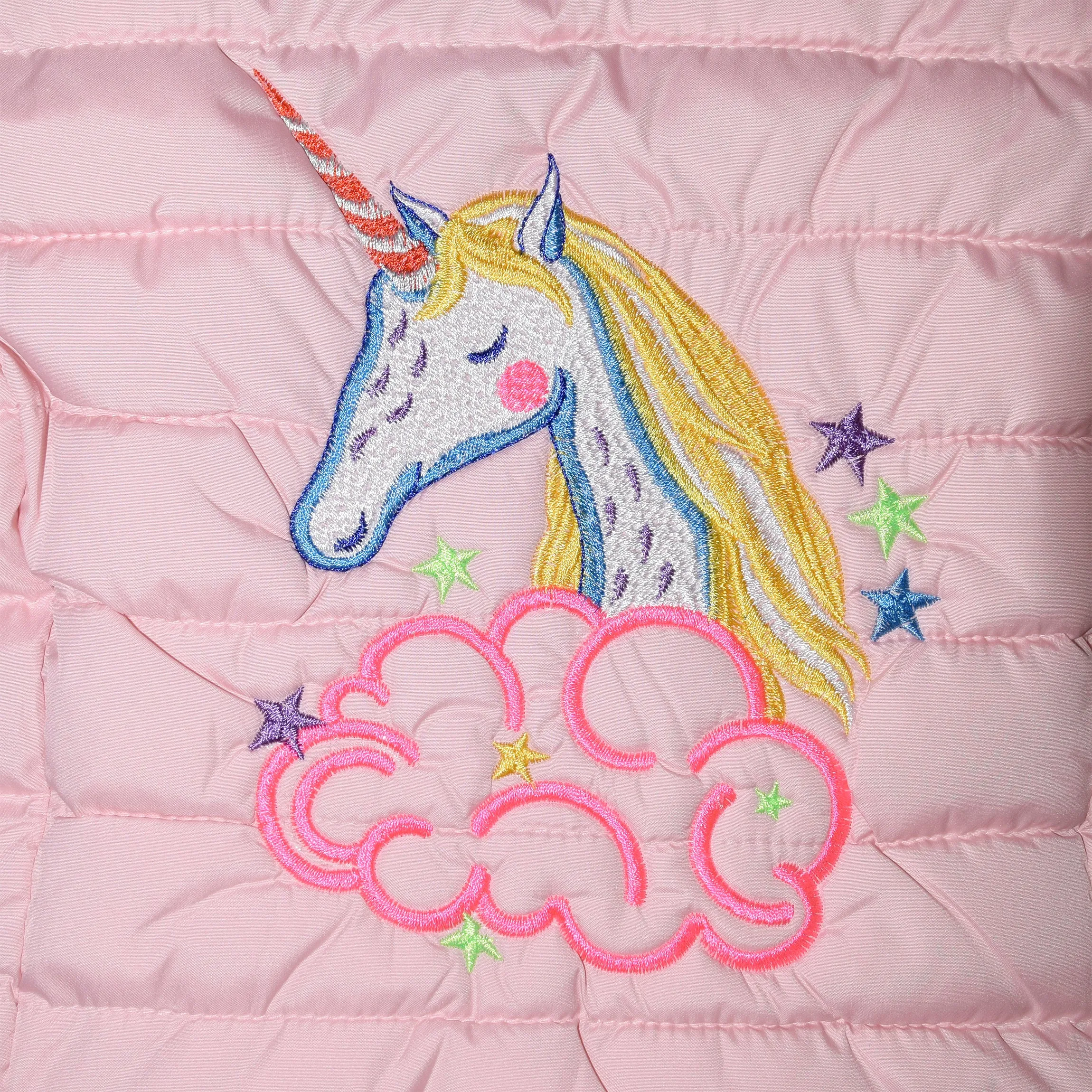 Child’s Pink Puffer Vest with Unicorn Embroidery  S 6-7