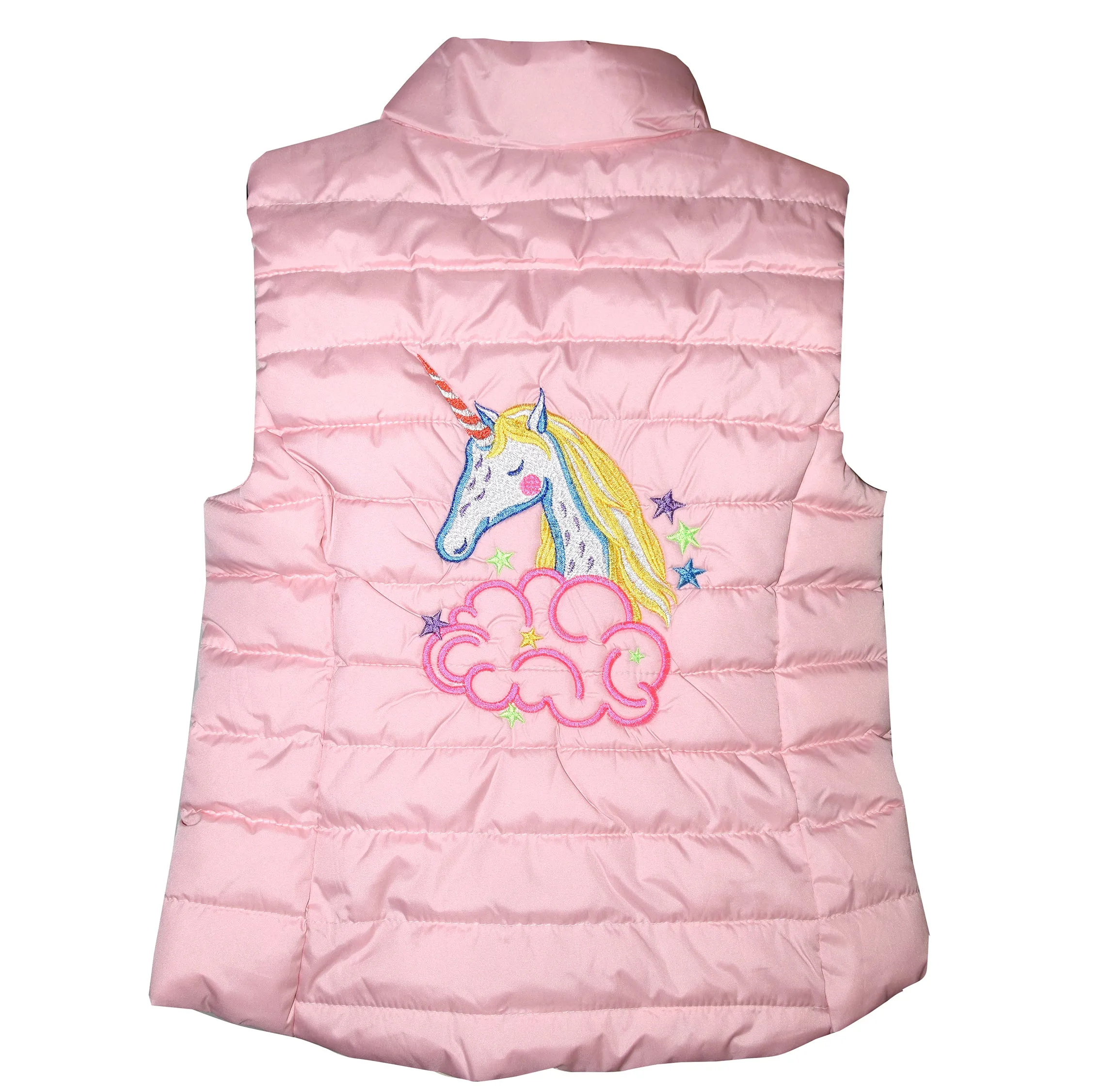 Child’s Pink Puffer Vest with Unicorn Embroidery  S 6-7