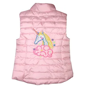 Child’s Pink Puffer Vest with Unicorn Embroidery  S 6-7