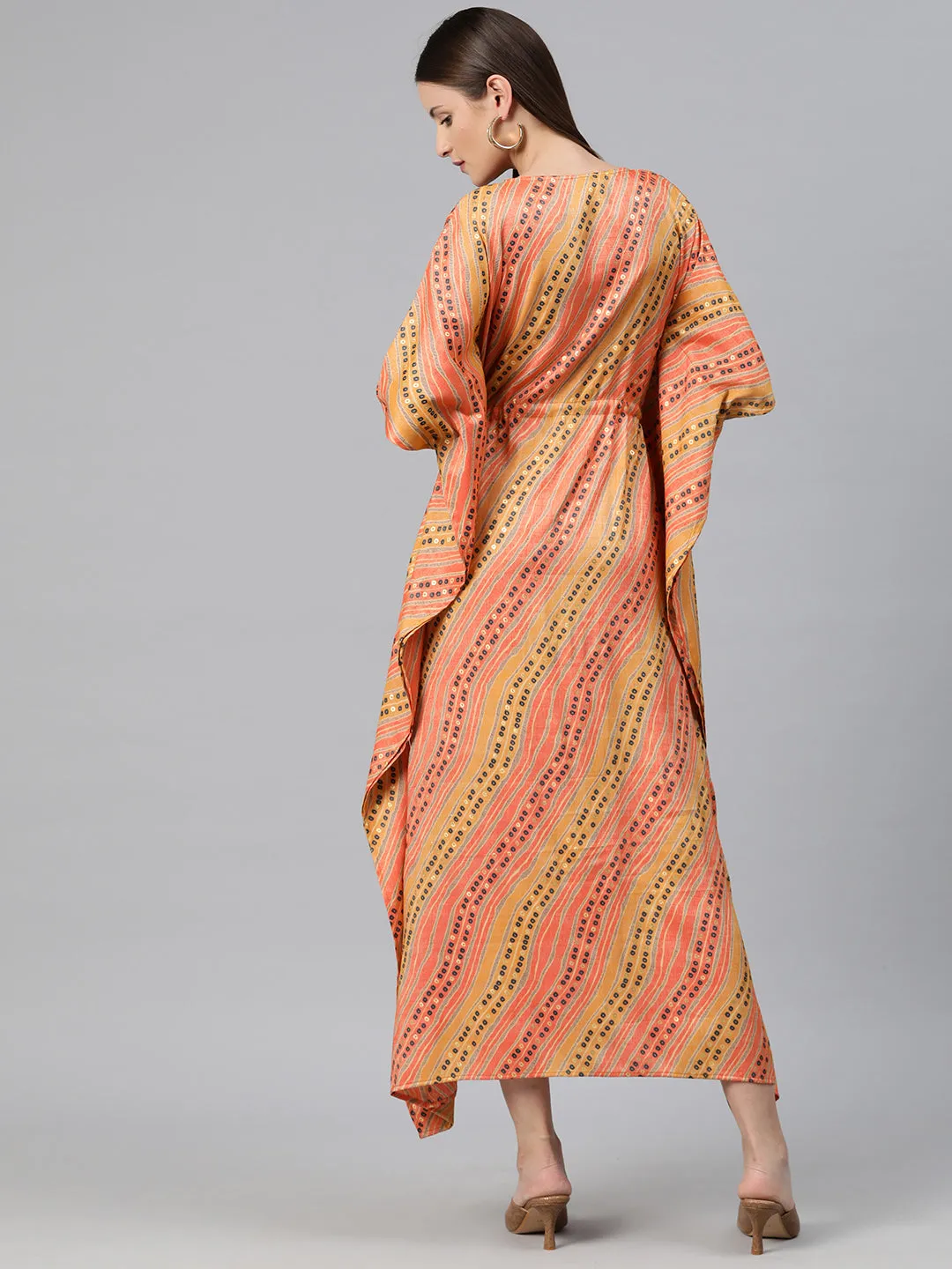 Cottinfab Women Printed Kimono Sleeve Kaftan Midi Dress