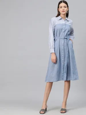 Cottinfab Women Striped Shirt Midi Dress