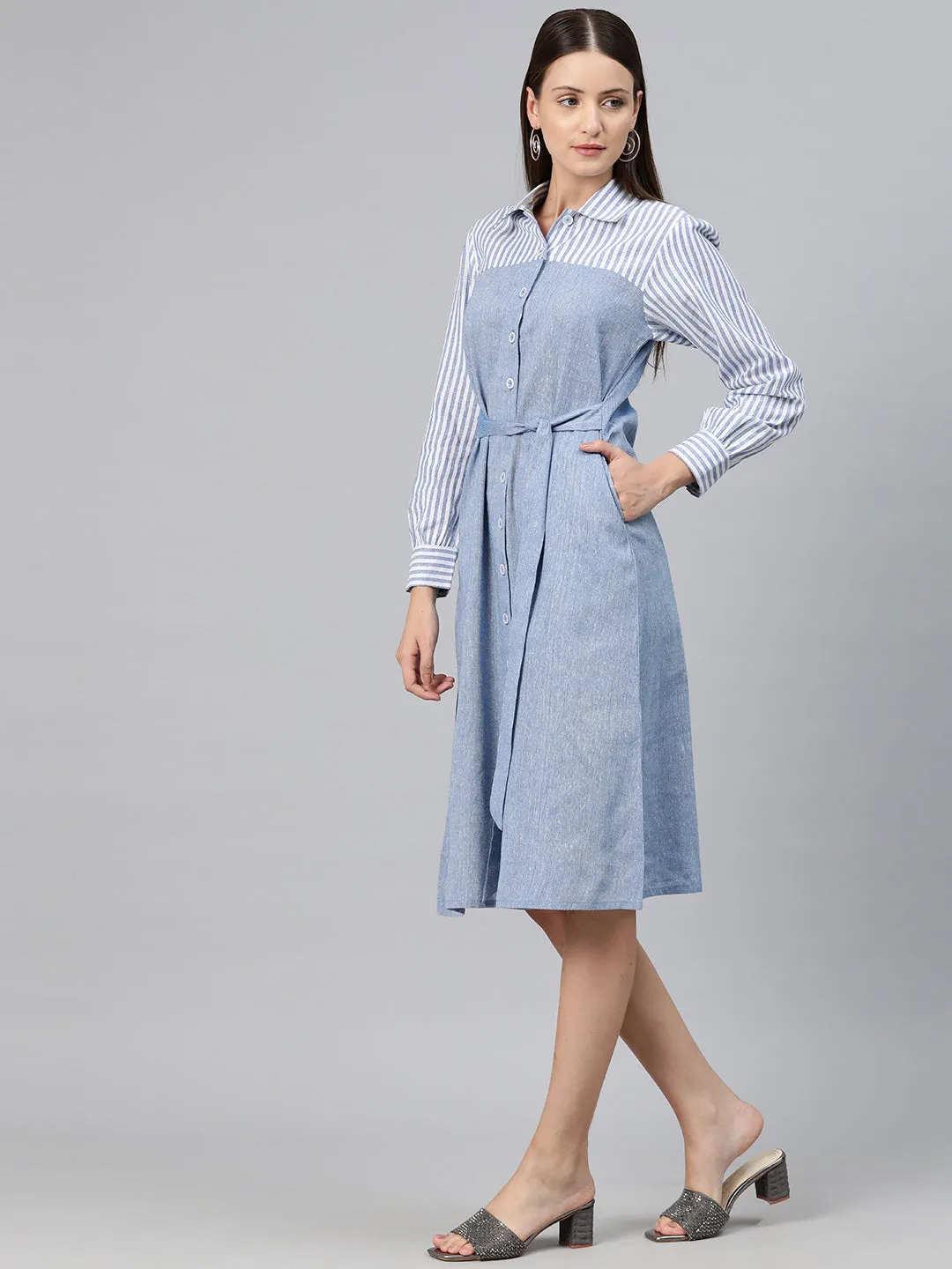 Cottinfab Women Striped Shirt Midi Dress