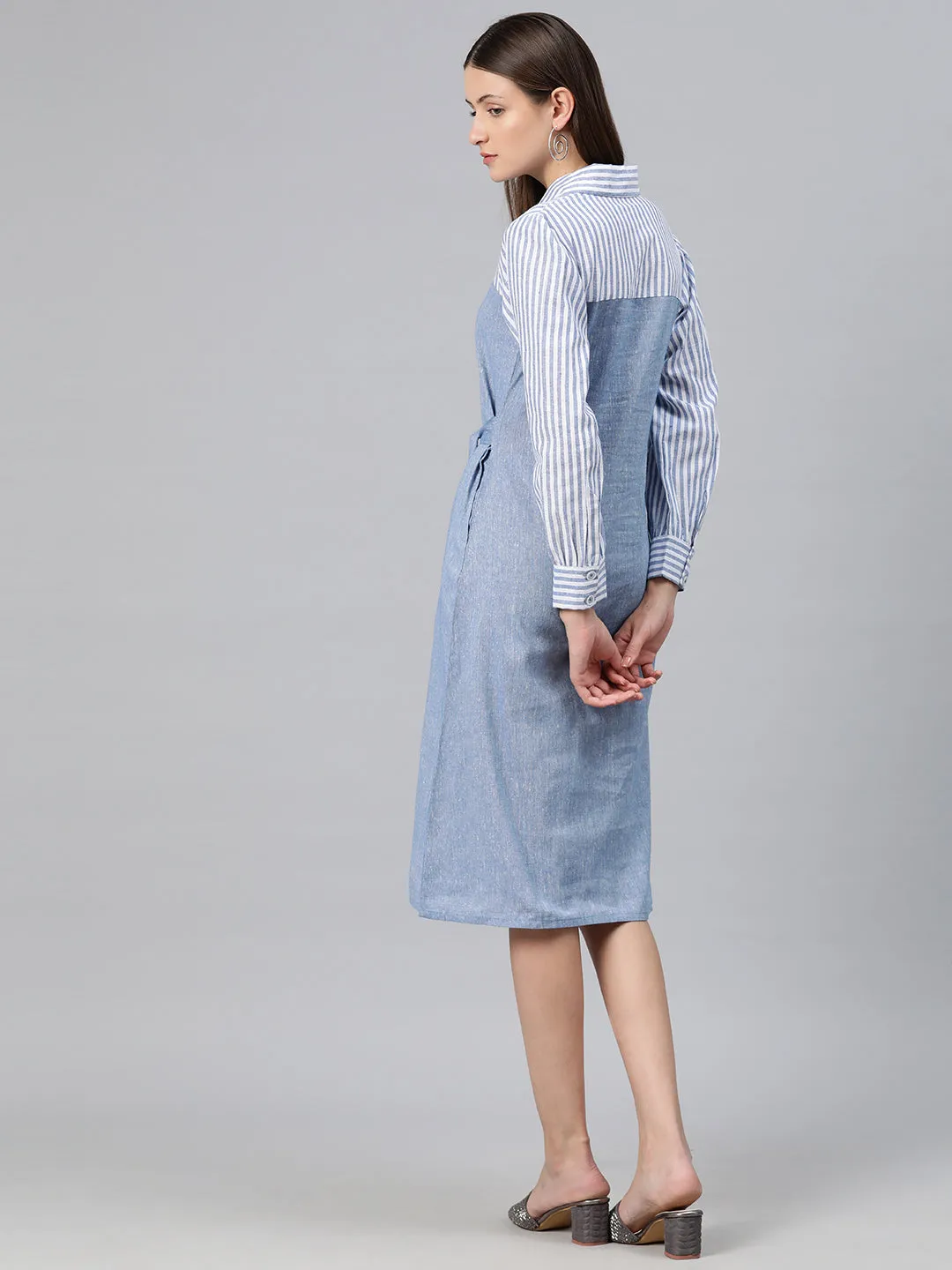Cottinfab Women Striped Shirt Midi Dress