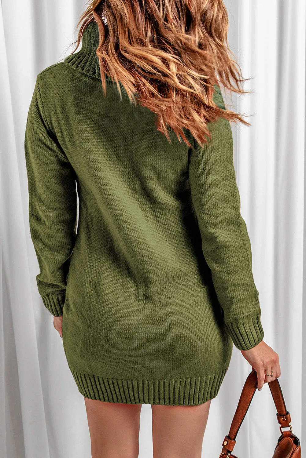 Cowl Neck Cable Knit Sweater Dress