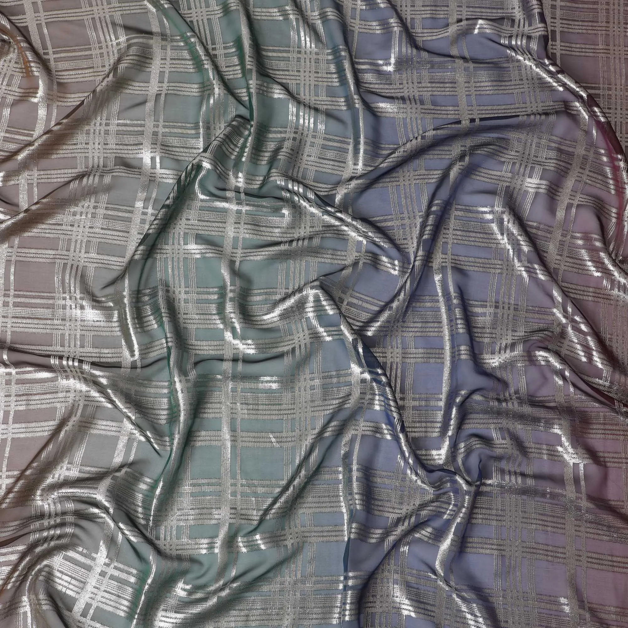 Cyber Matrix Pure Fransawi Silk Chiffon Fabric with Holographic Grid Design, 110cm Width - Traditional Garbasaar, Piece of 2.0 Mtrs-D18637