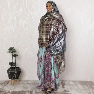 Cyber Matrix Pure Fransawi Silk Chiffon Fabric with Holographic Grid Design, 110cm Width - Traditional Garbasaar, Piece of 2.0 Mtrs-D18637