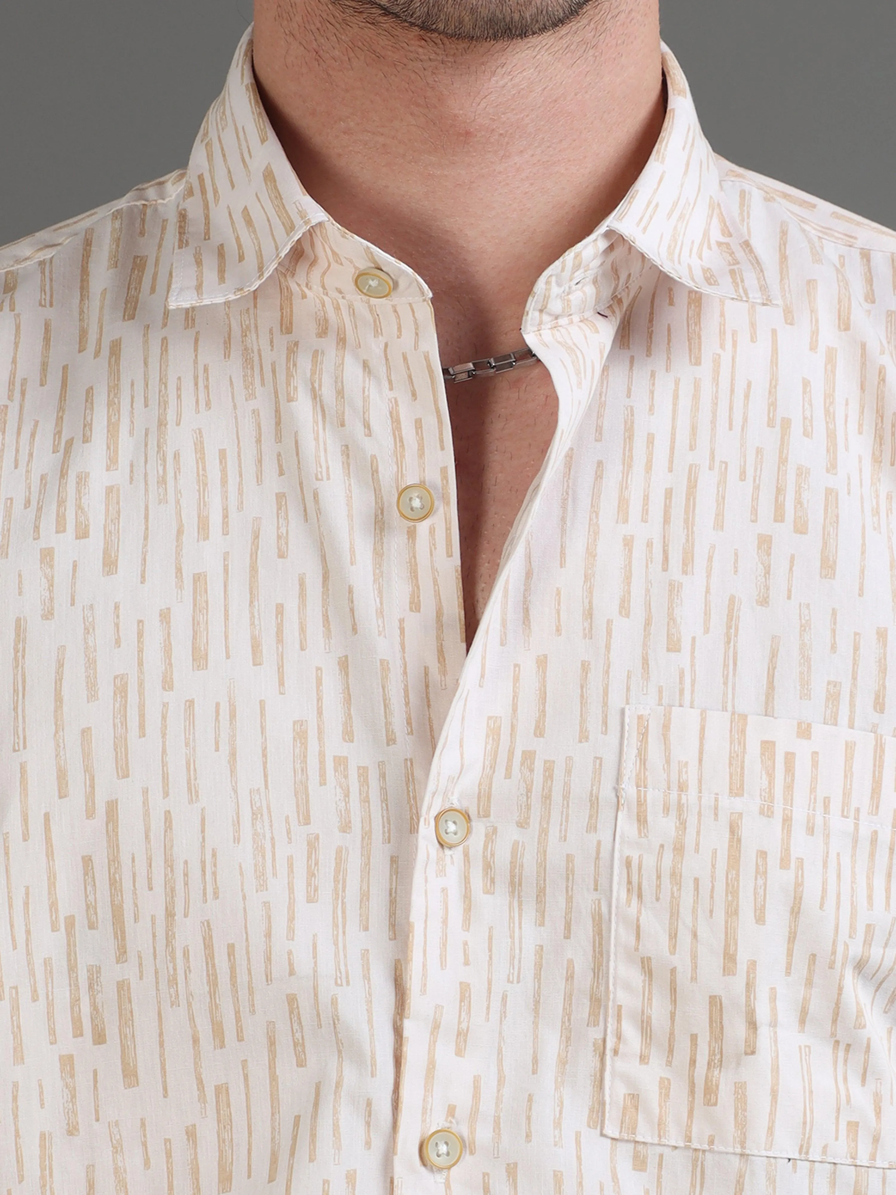 Dash Brown Stripe Print Half Sleeves Shirt