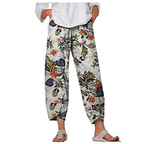 FashionSierra - Palazzo Lounge Pants Wide Leg Printed Cropped Bottoms Baggy Trousers Sweatpants