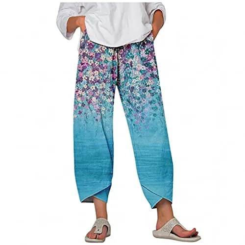 FashionSierra - Palazzo Lounge Pants Wide Leg Printed Cropped Bottoms Baggy Trousers Sweatpants