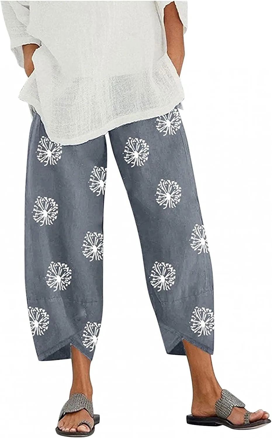 FashionSierra - Palazzo Lounge Pants Wide Leg Printed Cropped Bottoms Baggy Trousers Sweatpants