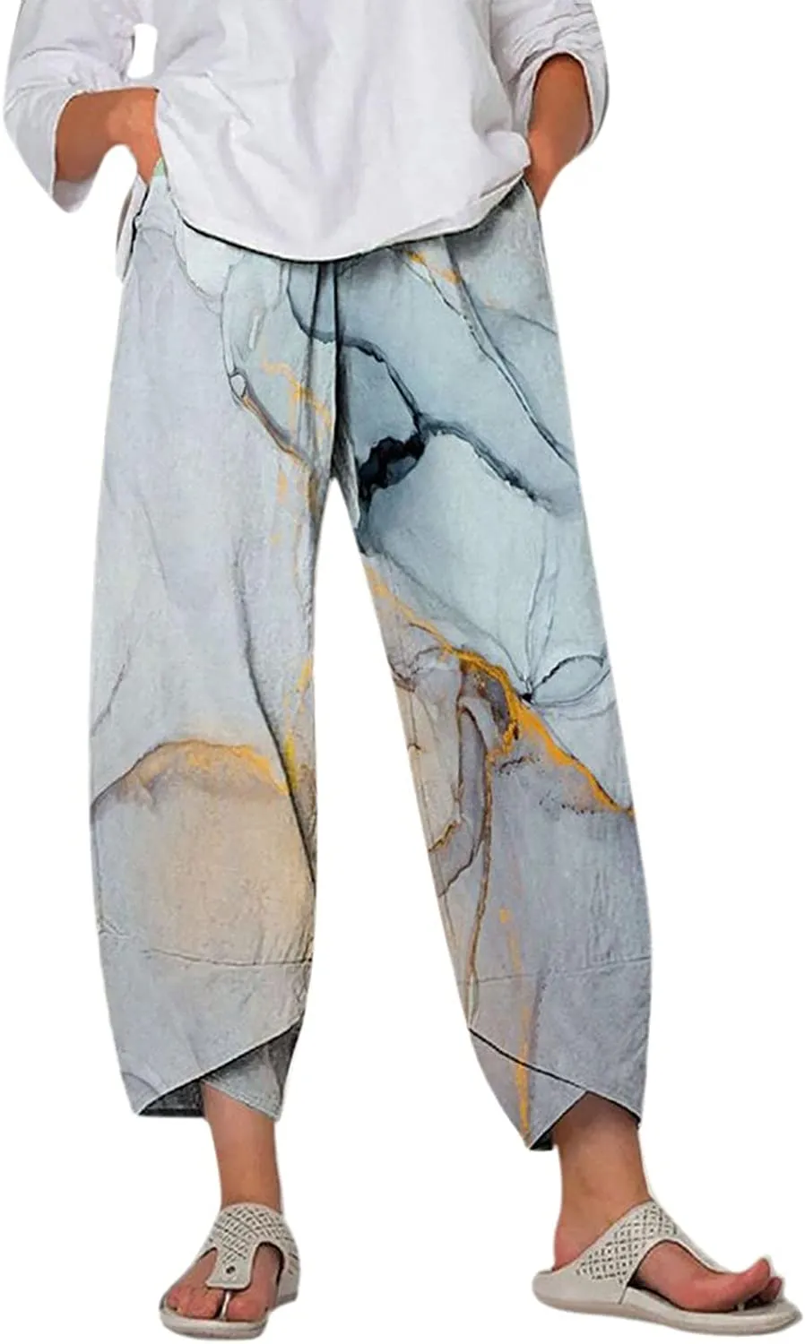 FashionSierra - Palazzo Lounge Pants Wide Leg Printed Cropped Bottoms Baggy Trousers Sweatpants