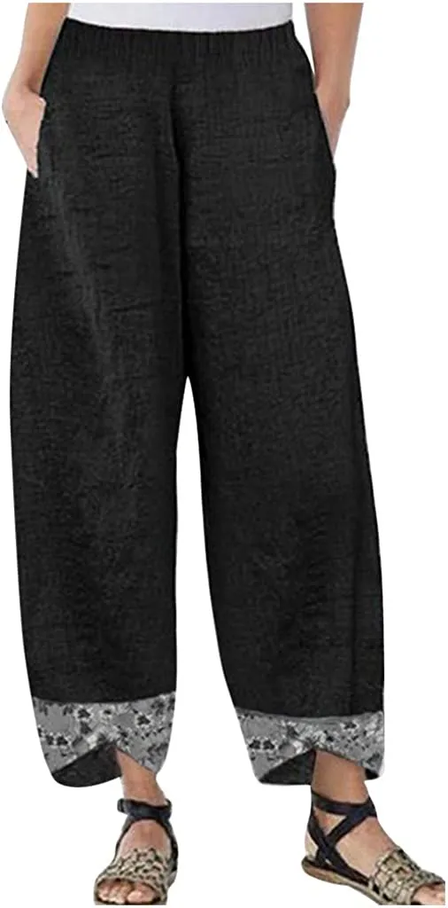 FashionSierra - Palazzo Lounge Pants Wide Leg Printed Cropped Bottoms Baggy Trousers Sweatpants