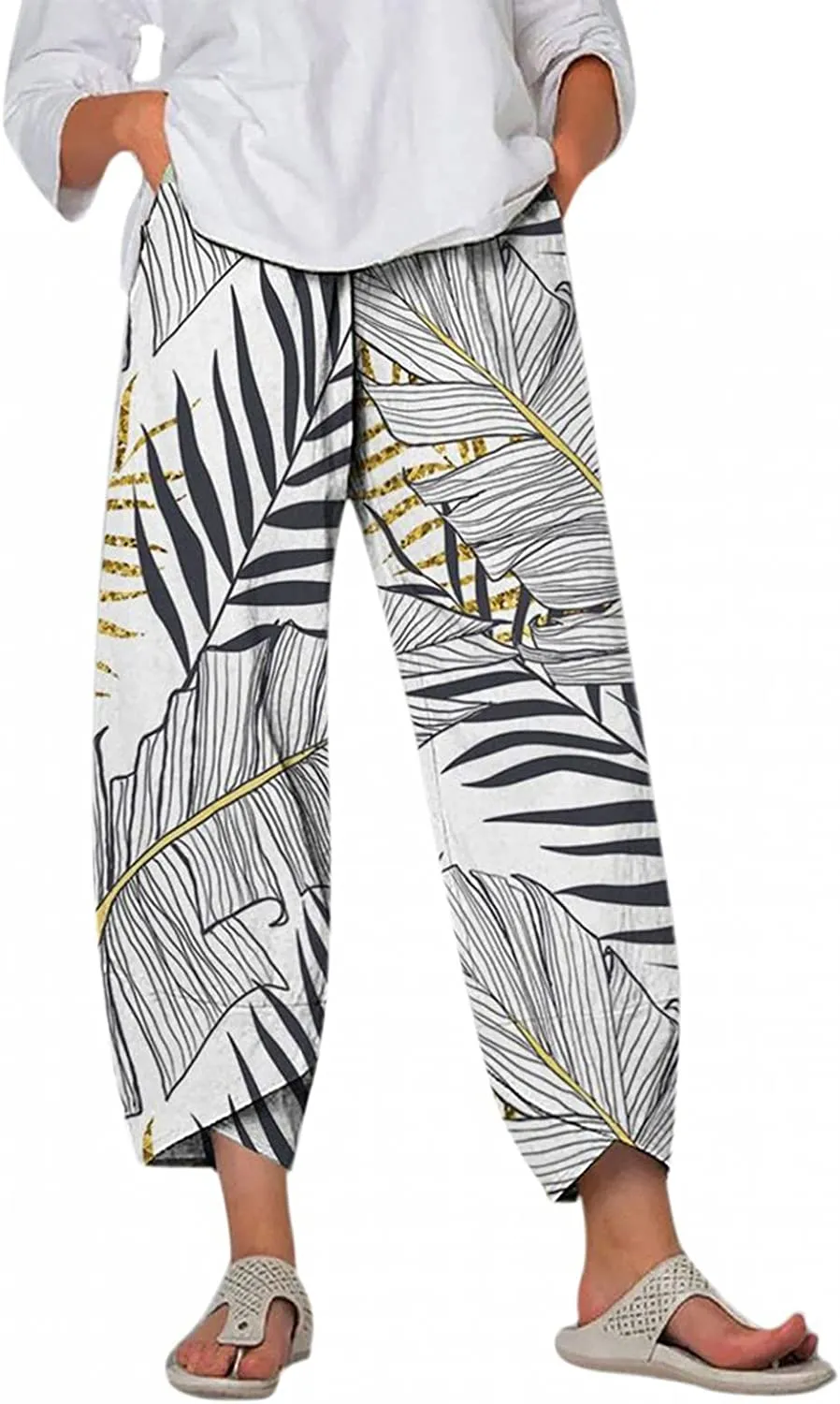 FashionSierra - Palazzo Lounge Pants Wide Leg Printed Cropped Bottoms Baggy Trousers Sweatpants
