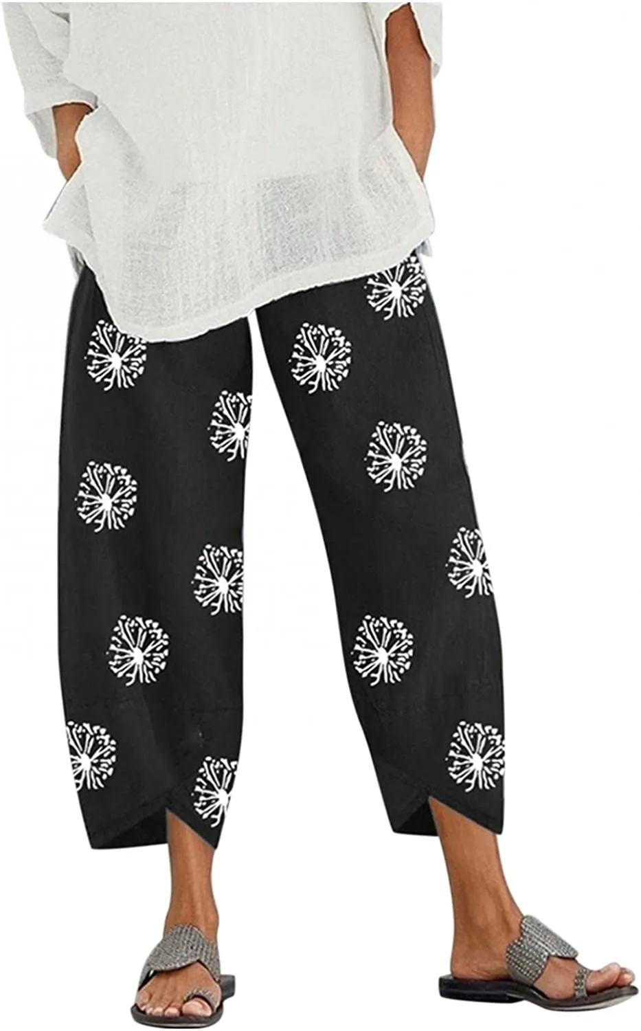FashionSierra - Palazzo Lounge Pants Wide Leg Printed Cropped Bottoms Baggy Trousers Sweatpants