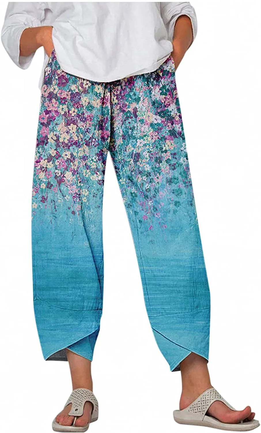 FashionSierra - Palazzo Lounge Pants Wide Leg Printed Cropped Bottoms Baggy Trousers Sweatpants
