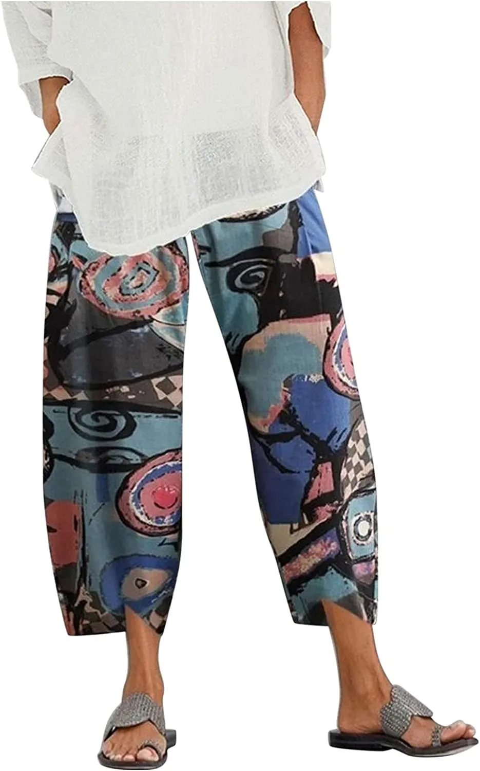 FashionSierra - Palazzo Lounge Pants Wide Leg Printed Cropped Bottoms Baggy Trousers Sweatpants