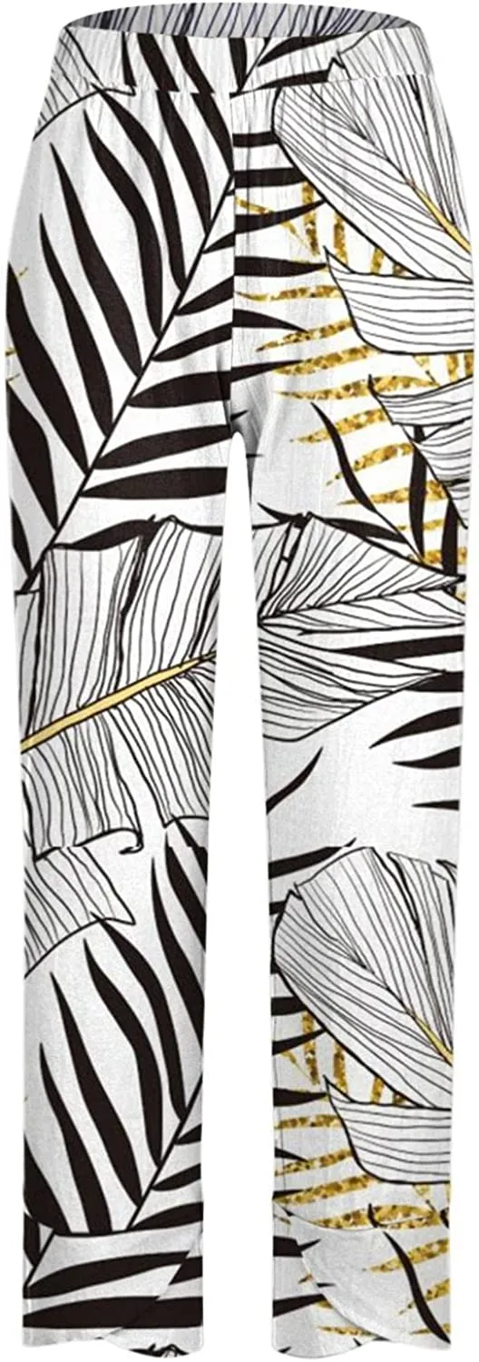 FashionSierra - Palazzo Lounge Pants Wide Leg Printed Cropped Bottoms Baggy Trousers Sweatpants