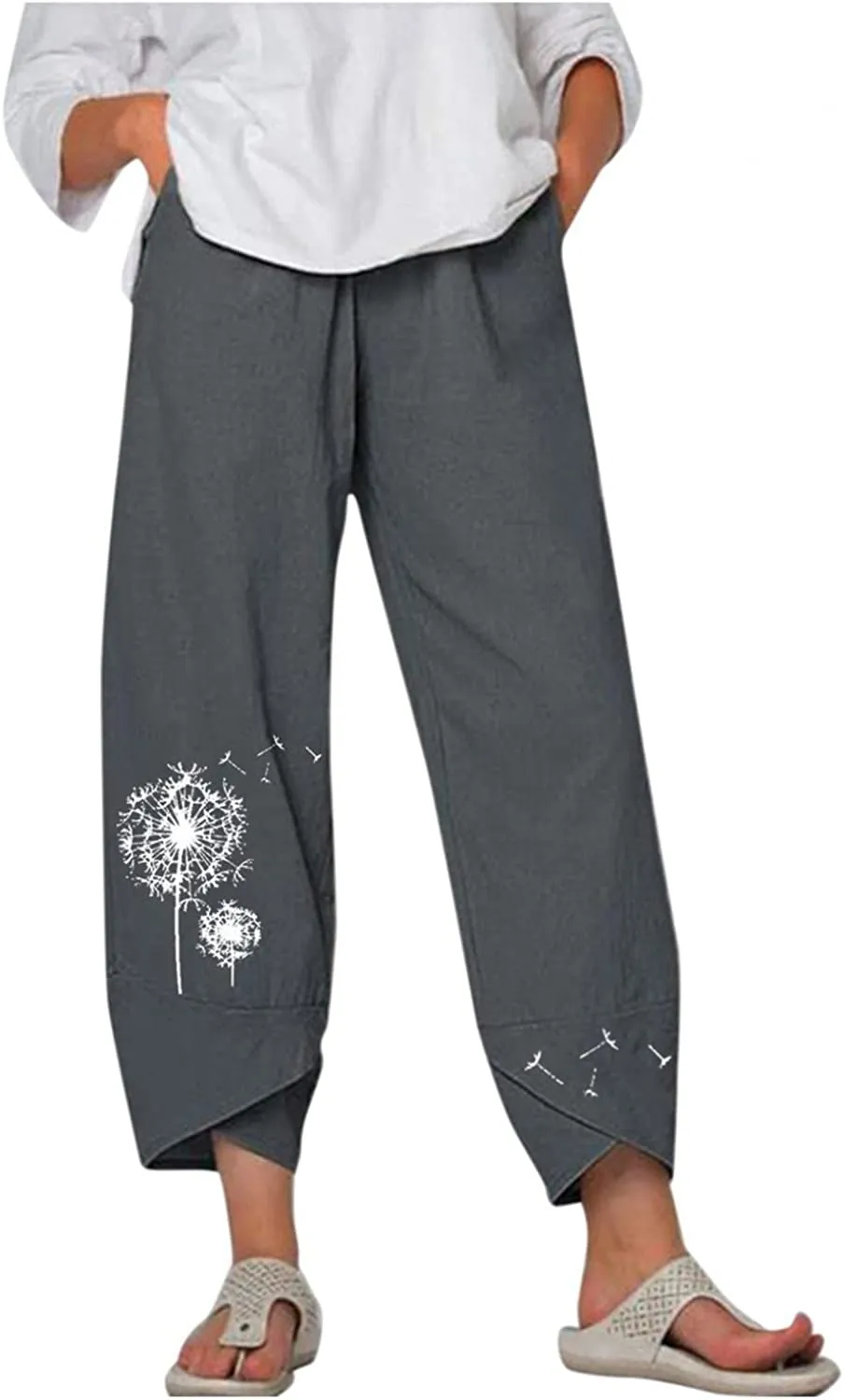 FashionSierra - Palazzo Lounge Pants Wide Leg Printed Cropped Bottoms Baggy Trousers Sweatpants