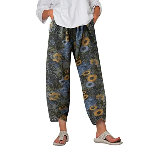 FashionSierra - Palazzo Lounge Pants Wide Leg Printed Cropped Bottoms Baggy Trousers Sweatpants
