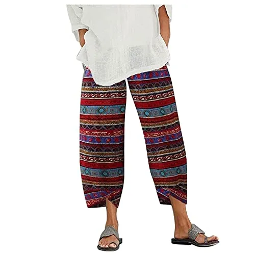FashionSierra - Palazzo Lounge Pants Wide Leg Printed Cropped Bottoms Baggy Trousers Sweatpants