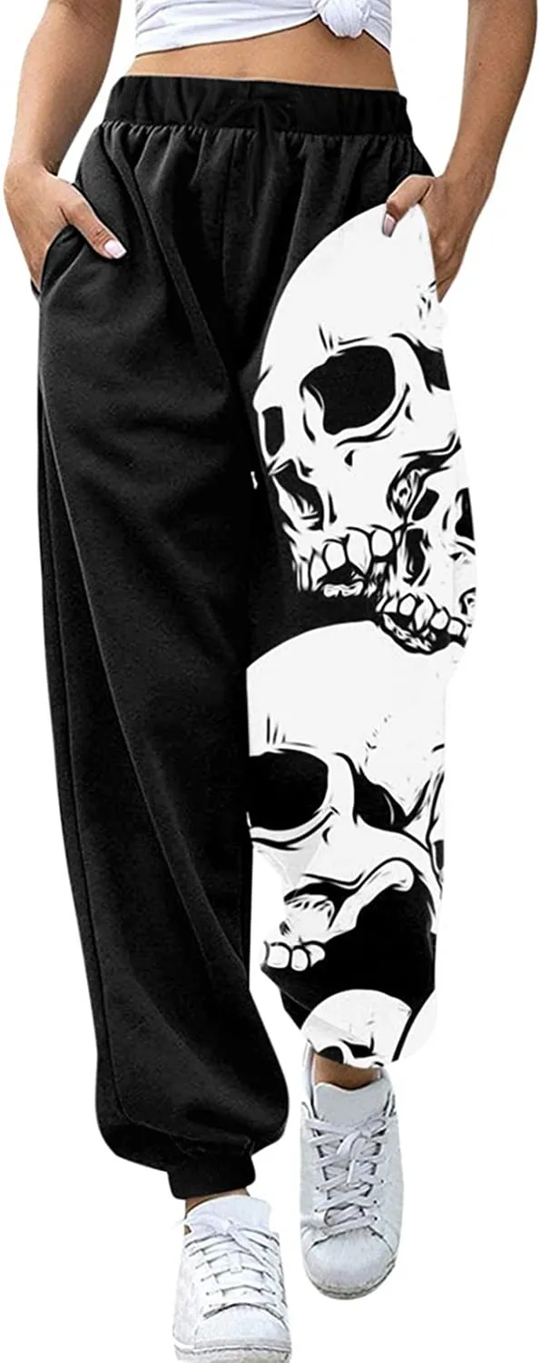 FashionSierra - Palazzo Lounge Pants Wide Leg Printed Cropped Bottoms Baggy Trousers Sweatpants