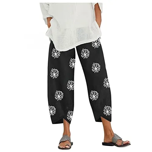 FashionSierra - Palazzo Lounge Pants Wide Leg Printed Cropped Bottoms Baggy Trousers Sweatpants