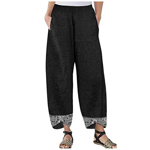 FashionSierra - Palazzo Lounge Pants Wide Leg Printed Cropped Bottoms Baggy Trousers Sweatpants