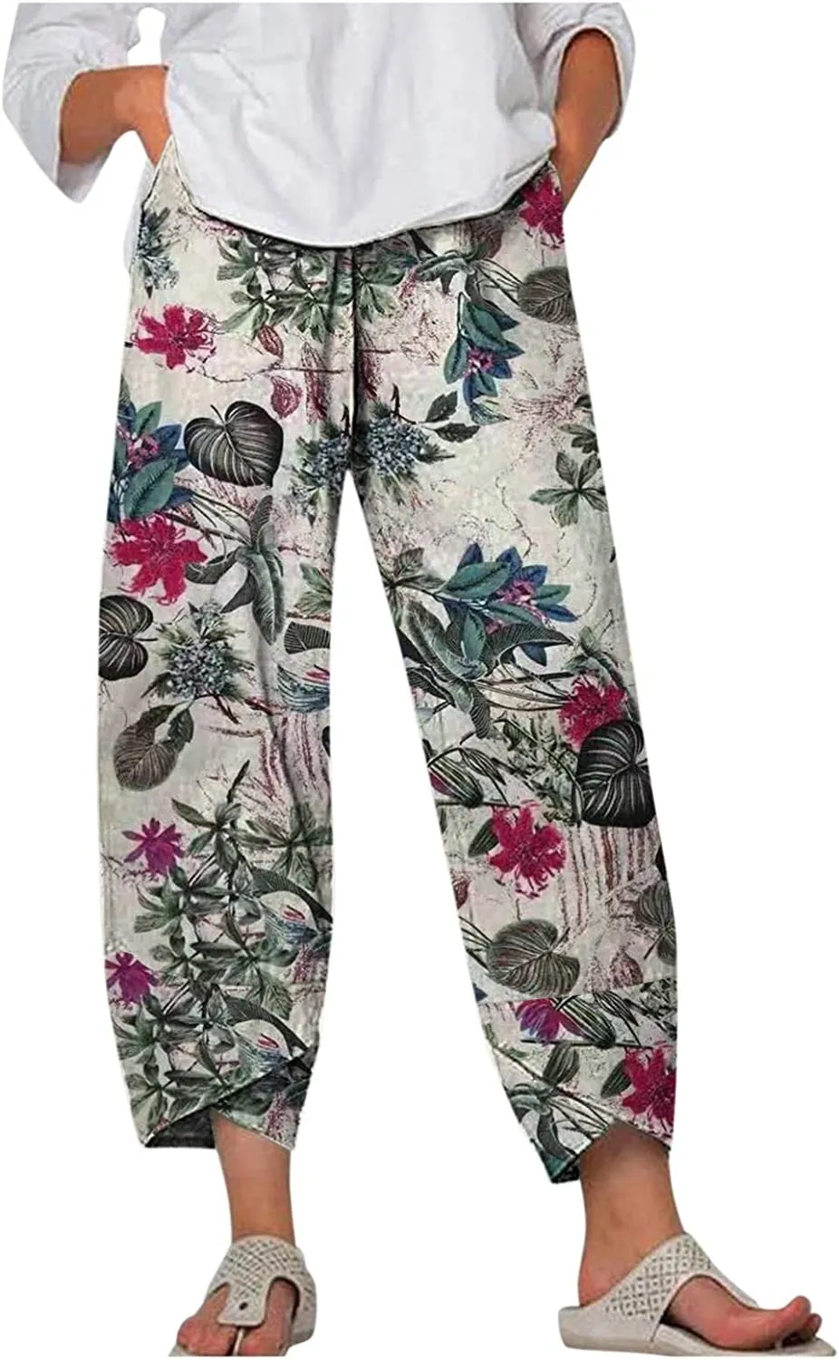 FashionSierra - Palazzo Lounge Pants Wide Leg Printed Cropped Bottoms Baggy Trousers Sweatpants