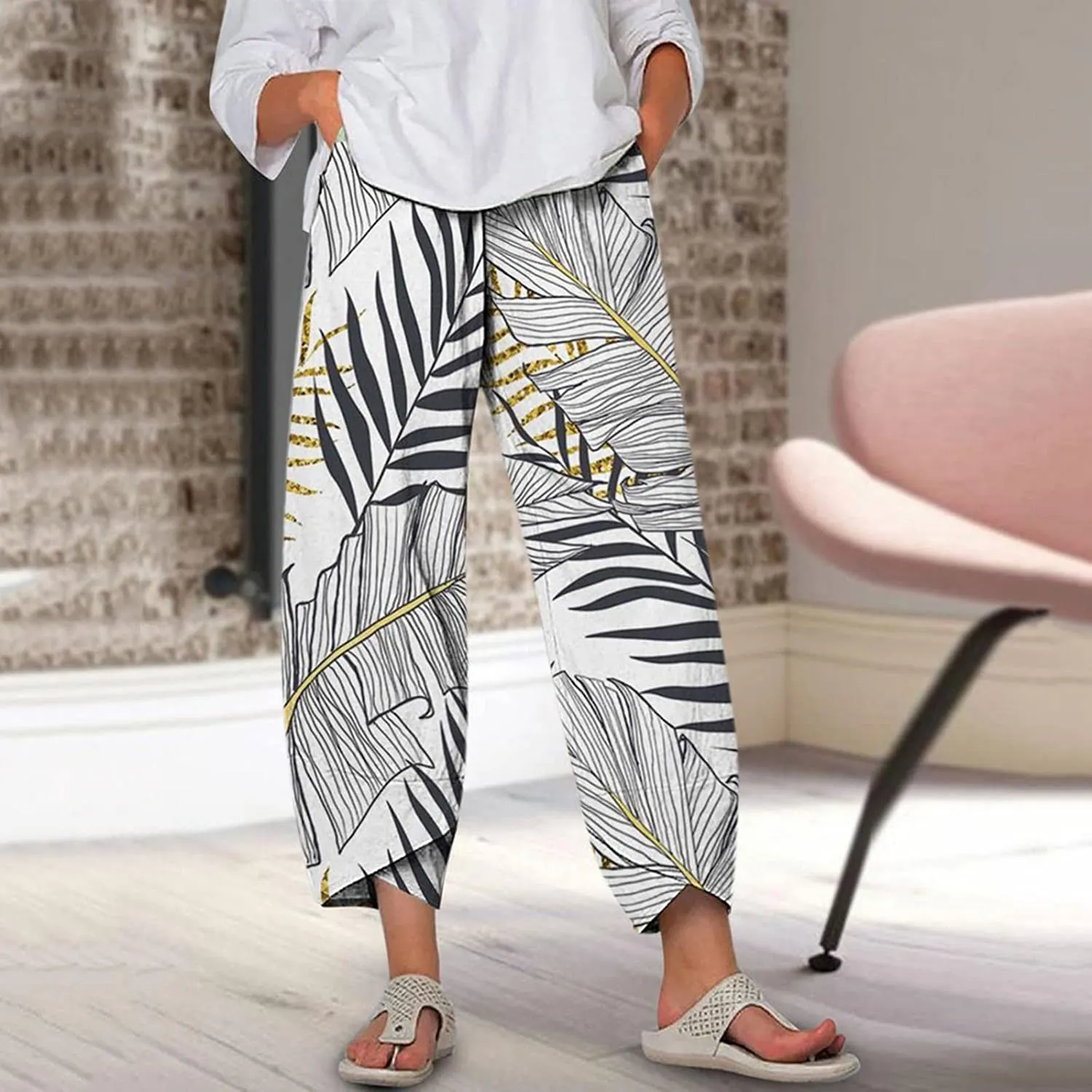 FashionSierra - Palazzo Lounge Pants Wide Leg Printed Cropped Bottoms Baggy Trousers Sweatpants