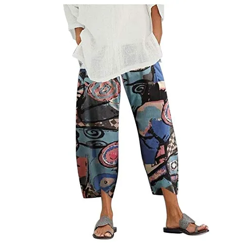 FashionSierra - Palazzo Lounge Pants Wide Leg Printed Cropped Bottoms Baggy Trousers Sweatpants