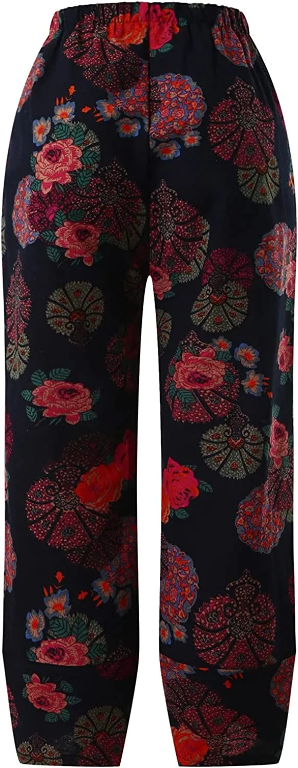FashionSierra - Palazzo Lounge Pants Wide Leg Printed Cropped Bottoms Baggy Trousers Sweatpants
