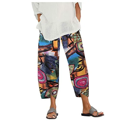 FashionSierra - Palazzo Lounge Pants Wide Leg Printed Cropped Bottoms Baggy Trousers Sweatpants