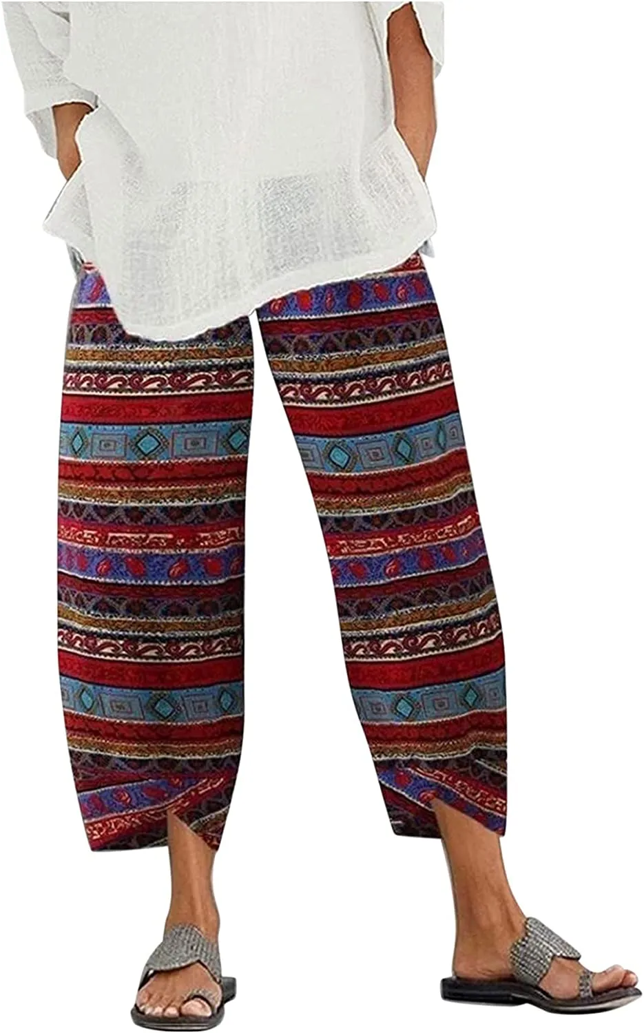 FashionSierra - Palazzo Lounge Pants Wide Leg Printed Cropped Bottoms Baggy Trousers Sweatpants