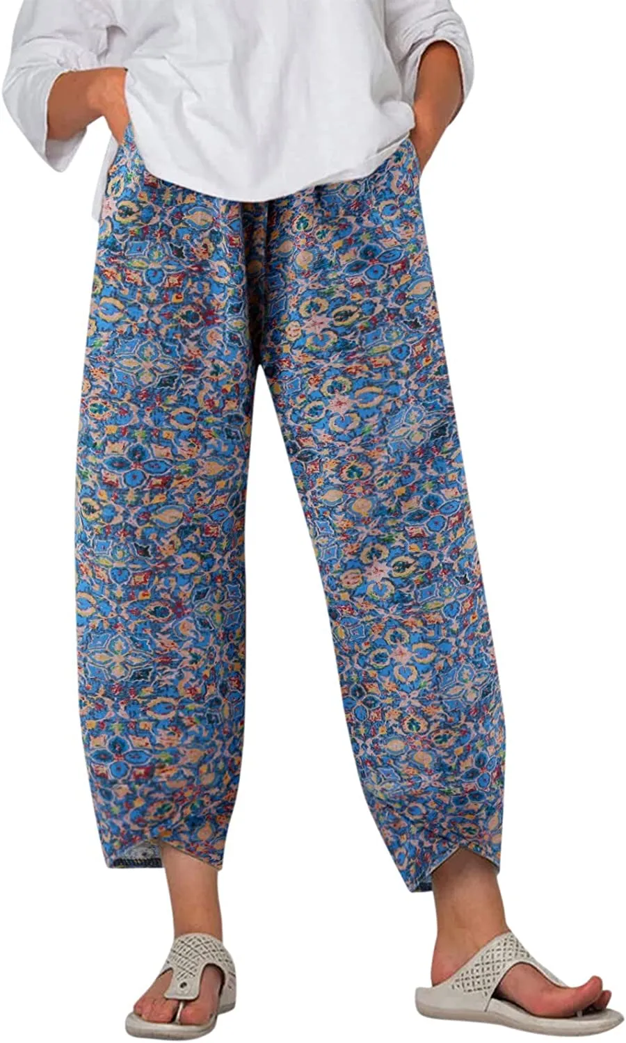 FashionSierra - Palazzo Lounge Pants Wide Leg Printed Cropped Bottoms Baggy Trousers Sweatpants