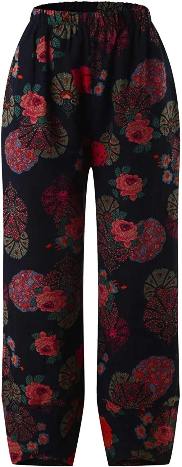 FashionSierra - Palazzo Lounge Pants Wide Leg Printed Cropped Bottoms Baggy Trousers Sweatpants