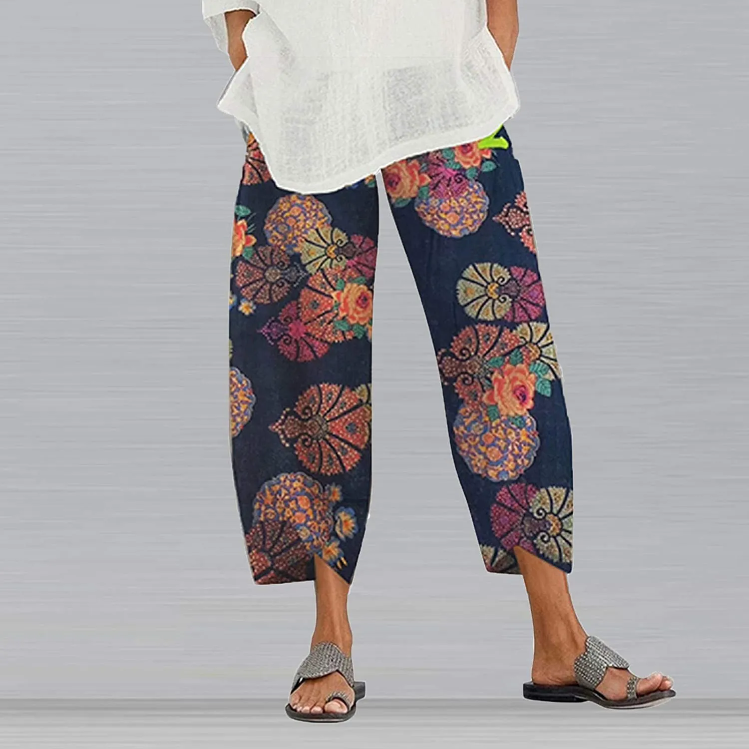 FashionSierra - Palazzo Lounge Pants Wide Leg Printed Cropped Bottoms Baggy Trousers Sweatpants