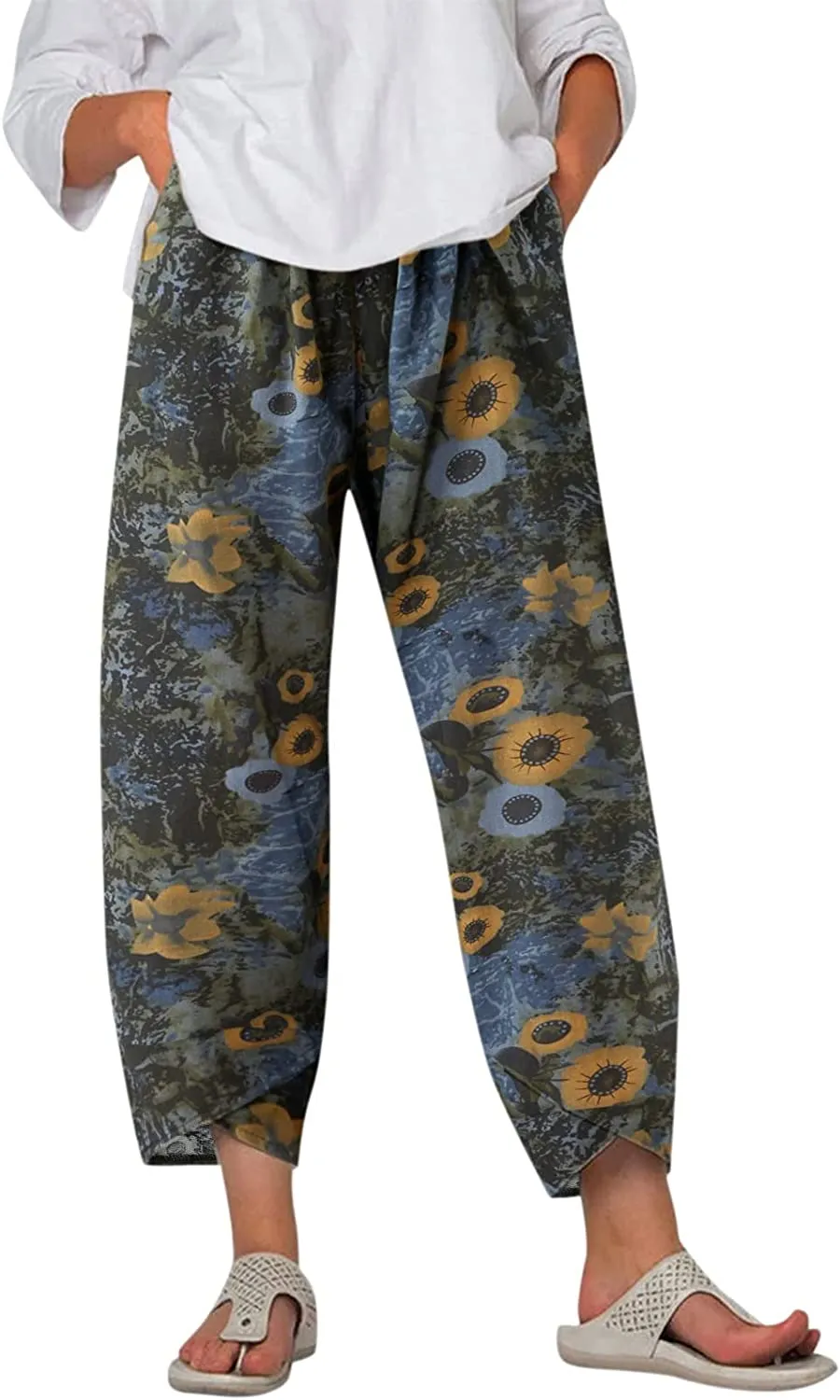 FashionSierra - Palazzo Lounge Pants Wide Leg Printed Cropped Bottoms Baggy Trousers Sweatpants