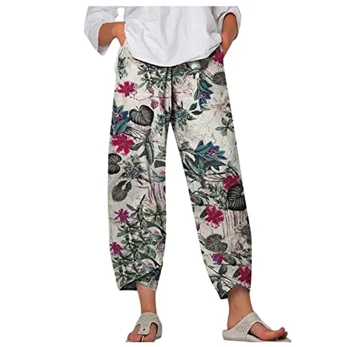 FashionSierra - Palazzo Lounge Pants Wide Leg Printed Cropped Bottoms Baggy Trousers Sweatpants