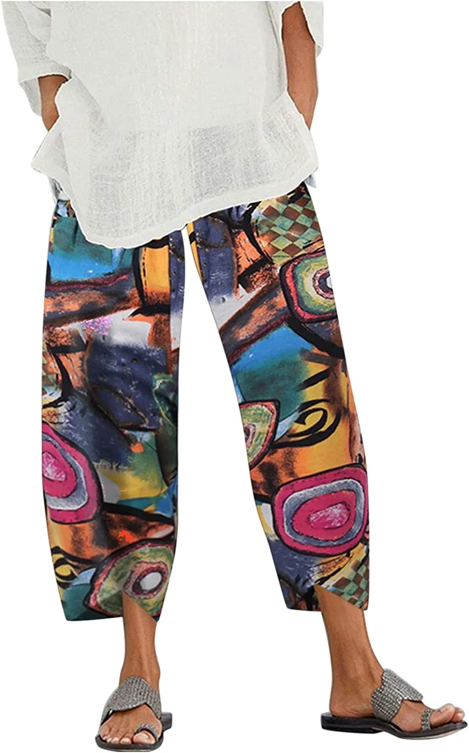 FashionSierra - Palazzo Lounge Pants Wide Leg Printed Cropped Bottoms Baggy Trousers Sweatpants