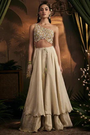 Gold One Shoulder Layer Jumpsuit