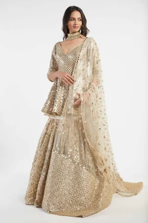 golden embellished peplum skirt set
